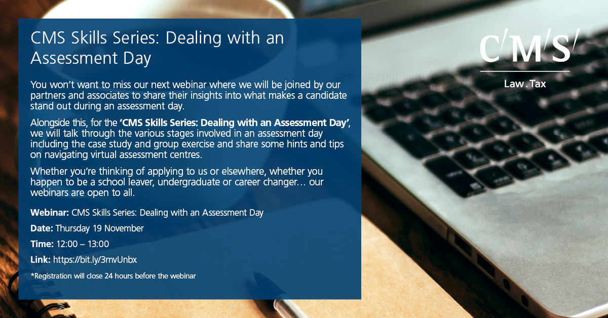 White Text over image of a desk with a laptop, reading: 'CMS Skills Series: Dealing with an Assessment Day