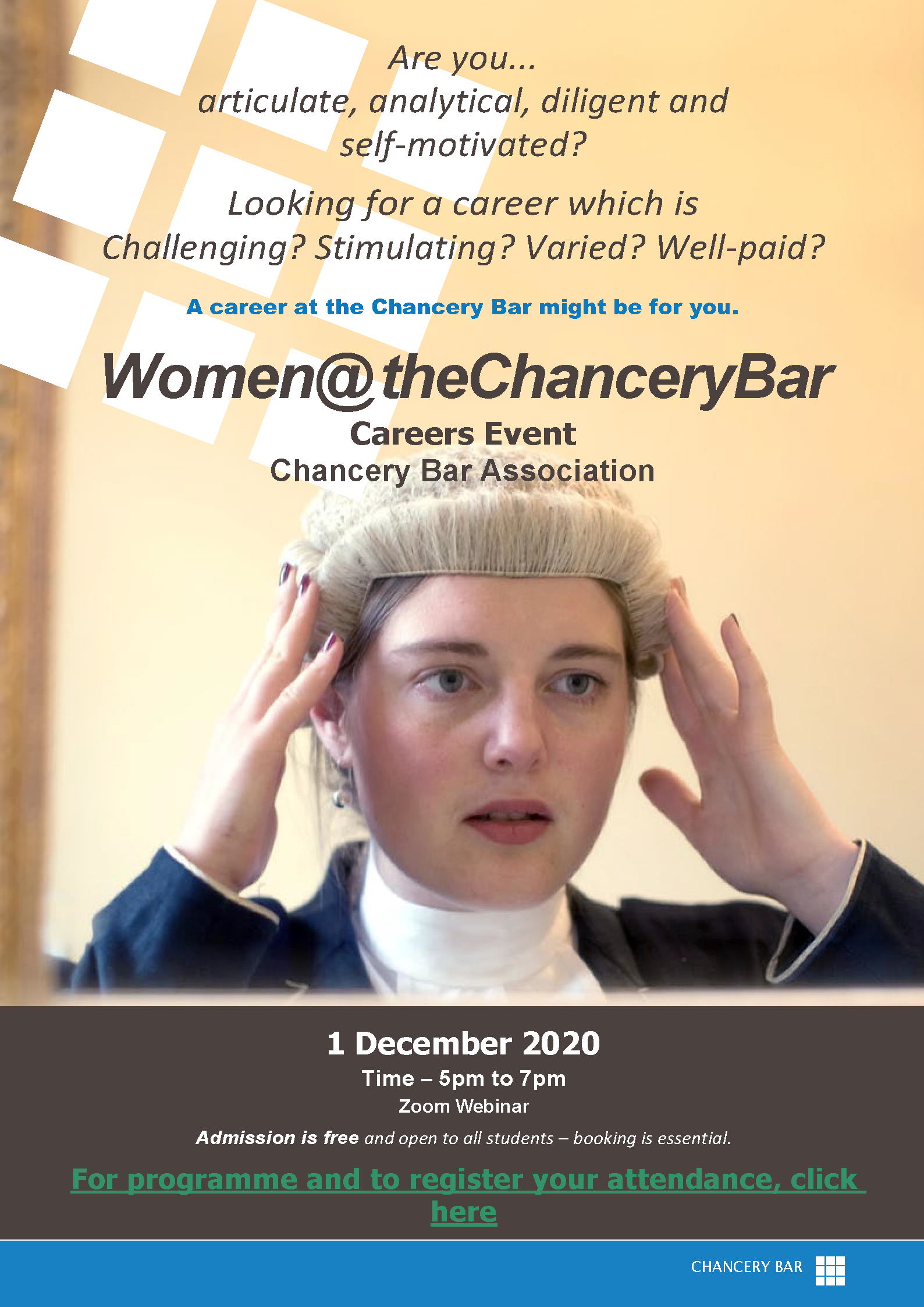 Women at the Chancery Bar 2020 Careers Event poster