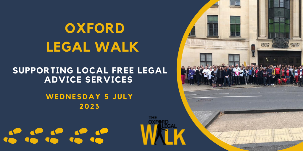 Oxford Legal Walk banner with image showing walkers in front of Oxford Combined Court