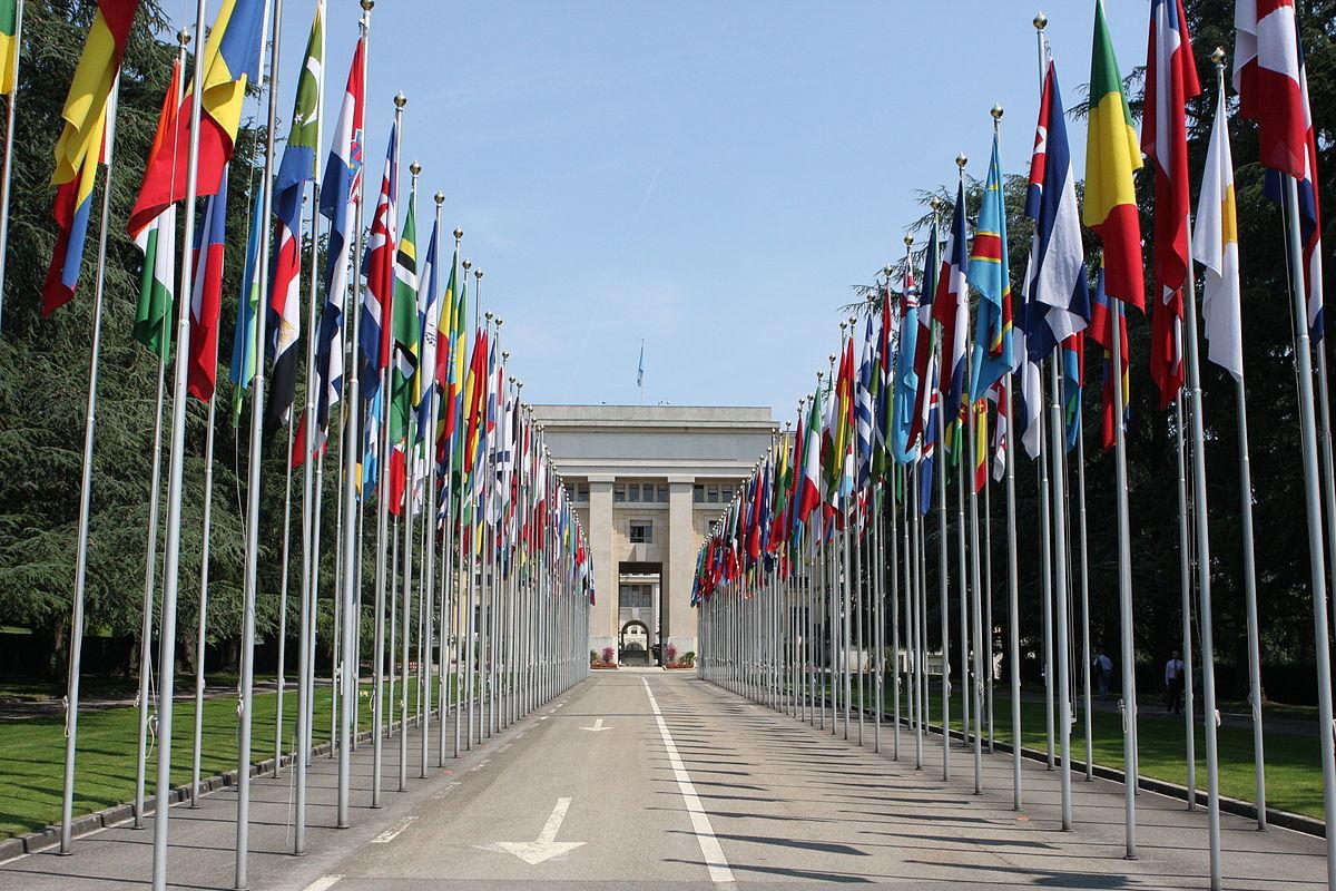 Flags outside the UN headquarters in Geneva